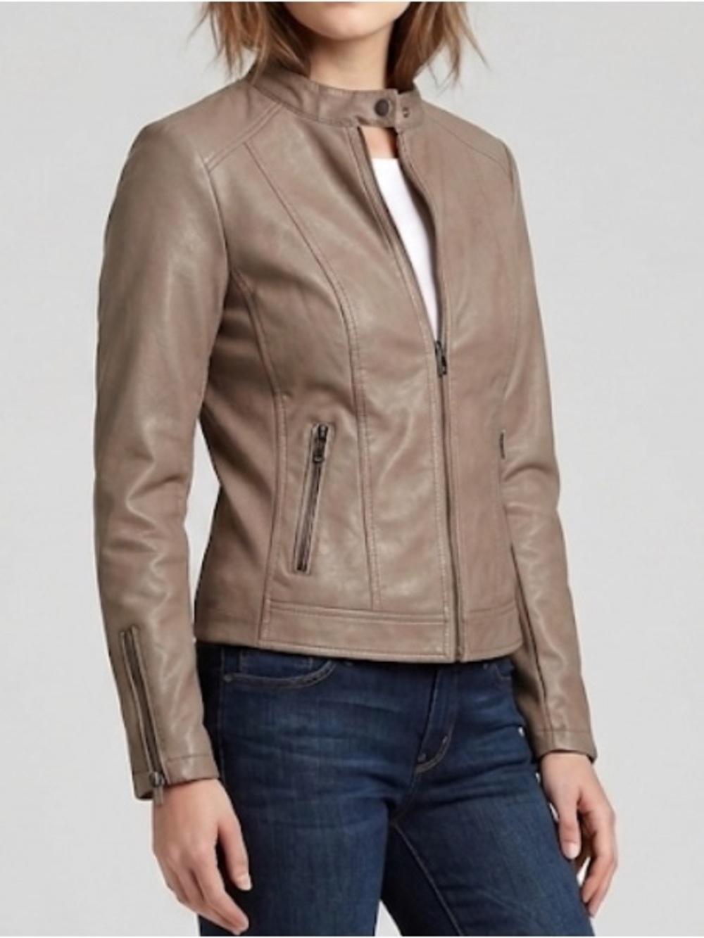 SEBBY COLLECTION TAN FAUX LEATHER VEGAN MOTO JACKET SZ XL BIKER HARLEY ZIPPERS